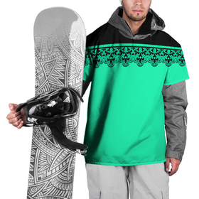 Накидка на куртку 3D с принтом Черные кружева на ярком неоновом зеленом фоне lace pattern в Тюмени, 100% полиэстер |  | decoration | lace pattern | зеленый неоновый | кружевной узор | неоновый фон | черное кружево
