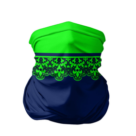Бандана-труба 3D с принтом Green Lace Зеленое кружево на темном синем фоне в Курске, 100% полиэстер, ткань с особыми свойствами — Activecool | плотность 150‒180 г/м2; хорошо тянется, но сохраняет форму | decoration | green lace | lace | lace pattern | зеленое кружево | модный | синий