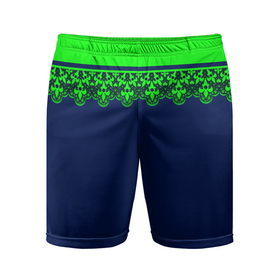 Мужские шорты спортивные с принтом Green Lace Зеленое кружево на темном синем фоне в Кировске,  |  | decoration | green lace | lace | lace pattern | зеленое кружево | модный | синий
