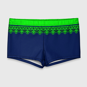 Мужские купальные плавки 3D с принтом Green Lace Зеленое кружево на темном синем фоне в Кировске, Полиэстер 85%, Спандекс 15% |  | decoration | green lace | lace | lace pattern | зеленое кружево | модный | синий