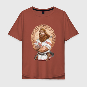 Мужская футболка хлопок Oversize с принтом Славянский богатырь , 100% хлопок | свободный крой, круглый ворот, “спинка” длиннее передней части | богатырь | древность | коловрат | род | русь | символика | славяне