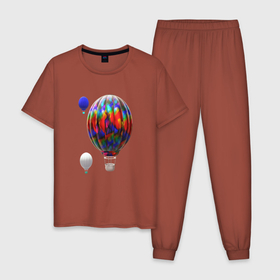Мужская пижама хлопок с принтом 3d aerostats colorful в Курске, 100% хлопок | брюки и футболка прямого кроя, без карманов, на брюках мягкая резинка на поясе и по низу штанин
 | 3d aerostats | 3d ballon | aerostat colorful | air ballon | ballon | colorul | hot air ballon