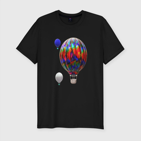 Мужская футболка хлопок Slim с принтом 3d aerostats colorful в Санкт-Петербурге, 92% хлопок, 8% лайкра | приталенный силуэт, круглый вырез ворота, длина до линии бедра, короткий рукав | 3d aerostats | 3d ballon | aerostat colorful | air ballon | ballon | colorul | hot air ballon