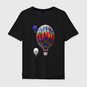Мужская футболка хлопок Oversize с принтом 3d aerostats colorful в Санкт-Петербурге, 100% хлопок | свободный крой, круглый ворот, “спинка” длиннее передней части | 3d aerostats | 3d ballon | aerostat colorful | air ballon | ballon | colorul | hot air ballon