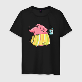 Мужская футболка хлопок с принтом Слониха с кофе , 100% хлопок | прямой крой, круглый вырез горловины, длина до линии бедер, слегка спущенное плечо. | кофе | слон | слон в юбке | слоненок | слониха