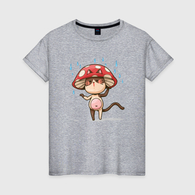 Женская футболка хлопок с принтом Кот в шляпе гриба , 100% хлопок | прямой крой, круглый вырез горловины, длина до линии бедер, слегка спущенное плечо | гриб | грибник | кот | котенок | котик | кошка | шляпка гриба