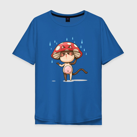 Мужская футболка хлопок Oversize с принтом Кот в шляпе гриба в Санкт-Петербурге, 100% хлопок | свободный крой, круглый ворот, “спинка” длиннее передней части | гриб | грибник | кот | котенок | котик | кошка | шляпка гриба