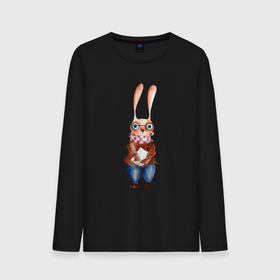 Мужской лонгслив хлопок с принтом Кролик в очках в Курске, 100% хлопок |  | зайчик | заяц | кролик | кролик в костюме | кролик в очках