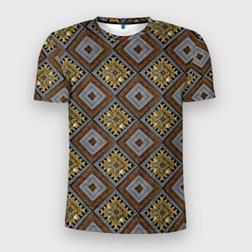 Мужская футболка 3D Slim с принтом Классические узоры   Ромбы в Новосибирске, 100% полиэстер с улучшенными характеристиками | приталенный силуэт, круглая горловина, широкие плечи, сужается к линии бедра | абстракция | бутоны | геометрия | узор | узоры | цветы