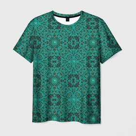 Мужская футболка 3D с принтом Зеленые классические фигуры в Курске, 100% полиэфир | прямой крой, круглый вырез горловины, длина до линии бедер | абстракция | бутоны | геометрия | узор | узоры | цветы