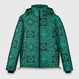 Мужская зимняя куртка 3D с принтом Зеленые классические фигуры в Санкт-Петербурге, верх — 100% полиэстер; подкладка — 100% полиэстер; утеплитель — 100% полиэстер | длина ниже бедра, свободный силуэт Оверсайз. Есть воротник-стойка, отстегивающийся капюшон и ветрозащитная планка. 

Боковые карманы с листочкой на кнопках и внутренний карман на молнии. | абстракция | бутоны | геометрия | узор | узоры | цветы