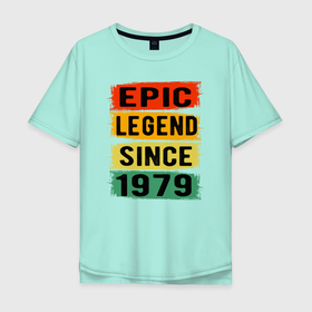 Мужская футболка хлопок Oversize с принтом Эпическая легенда 1979 в Новосибирске, 100% хлопок | свободный крой, круглый ворот, “спинка” длиннее передней части | 1979 | 79 | epic | epic legend | legend | год | год рождения | день рождения | ко дню рождения | на день рождения | прямиком из | родился в | сделан в