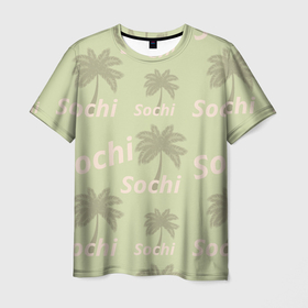 Мужская футболка 3D с принтом Пальмы на салатном фоне palm trees text , 100% полиэфир | прямой крой, круглый вырез горловины, длина до линии бедер | Тематика изображения на принте: palm | sea | sochi | море | отдых | пальма | пальмы | сочи | текст | турист | чорное море