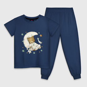 Детская пижама хлопок с принтом Львенок спит на луне в Екатеринбурге, 100% хлопок |  брюки и футболка прямого кроя, без карманов, на брюках мягкая резинка на поясе и по низу штанин
 | unique | для мальчиков | звезды | космонавт | космос | лев | львенок