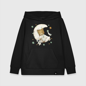Детская толстовка хлопок с принтом Львенок спит на луне в Петрозаводске, 100% хлопок | Круглый горловой вырез, эластичные манжеты, пояс, капюшен | unique | для мальчиков | звезды | космонавт | космос | лев | львенок
