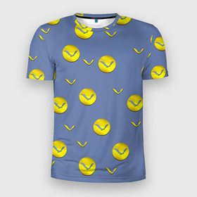 Мужская футболка 3D Slim с принтом Чайки и солнце на синем фоне в Екатеринбурге, 100% полиэстер с улучшенными характеристиками | приталенный силуэт, круглая горловина, широкие плечи, сужается к линии бедра | золото | синий | солнце | сфера | чайка