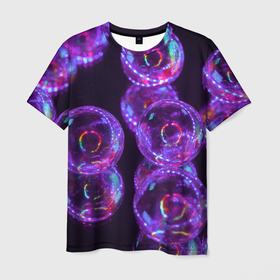 Мужская футболка 3D с принтом Неоновые сюрреалистичные пузыри   Фиолетовый в Тюмени, 100% полиэфир | прямой крой, круглый вырез горловины, длина до линии бедер | Тематика изображения на принте: abstraction | art | artwork | bubbles | colorful | colors | dark | darkness | graphics | neon | surrealism | абстракция | арт | графика | искусство | неон | пузыри | разноцветный | сюрреализм | темнота | тьма | цвета