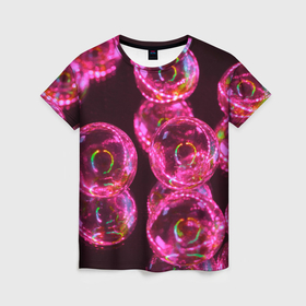 Женская футболка 3D с принтом Неоновые сюрреалистичные пузыри   Розовый в Екатеринбурге, 100% полиэфир ( синтетическое хлопкоподобное полотно) | прямой крой, круглый вырез горловины, длина до линии бедер | abstraction | art | artwork | bubbles | colorful | colors | dark | darkness | graphics | neon | surrealism | абстракция | арт | графика | искусство | неон | пузыри | разноцветный | сюрреализм | темнота | тьма | цвета