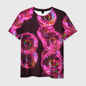 Мужская футболка 3D с принтом Неоновые сюрреалистичные пузыри   Розовый в Екатеринбурге, 100% полиэфир | прямой крой, круглый вырез горловины, длина до линии бедер | abstraction | art | artwork | bubbles | colorful | colors | dark | darkness | graphics | neon | surrealism | абстракция | арт | графика | искусство | неон | пузыри | разноцветный | сюрреализм | темнота | тьма | цвета