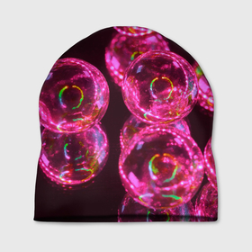 Шапка 3D с принтом Неоновые сюрреалистичные пузыри   Розовый , 100% полиэстер | универсальный размер, печать по всей поверхности изделия | abstraction | art | artwork | bubbles | colorful | colors | dark | darkness | graphics | neon | surrealism | абстракция | арт | графика | искусство | неон | пузыри | разноцветный | сюрреализм | темнота | тьма | цвета