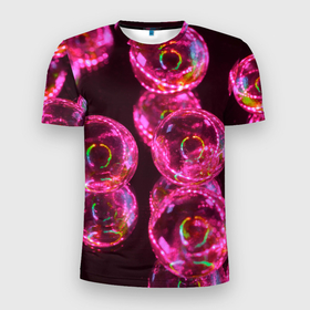 Мужская футболка 3D Slim с принтом Неоновые сюрреалистичные пузыри   Розовый , 100% полиэстер с улучшенными характеристиками | приталенный силуэт, круглая горловина, широкие плечи, сужается к линии бедра | abstraction | art | artwork | bubbles | colorful | colors | dark | darkness | graphics | neon | surrealism | абстракция | арт | графика | искусство | неон | пузыри | разноцветный | сюрреализм | темнота | тьма | цвета
