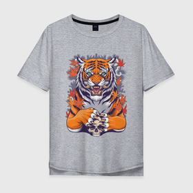 Мужская футболка хлопок Oversize с принтом Тигр и череп , 100% хлопок | свободный крой, круглый ворот, “спинка” длиннее передней части | Тематика изображения на принте: 