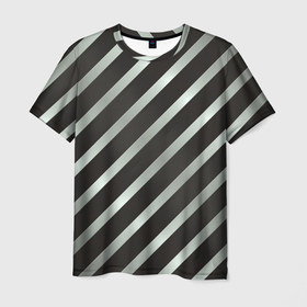 Мужская футболка 3D с принтом Серебряная и черная диагонали в Новосибирске, 100% полиэфир | прямой крой, круглый вырез горловины, длина до линии бедер | геометрия | диагональ | полоска | серебряный | симметрия | тренды | черный