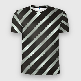 Мужская футболка 3D Slim с принтом Серебряная и черная диагонали в Новосибирске, 100% полиэстер с улучшенными характеристиками | приталенный силуэт, круглая горловина, широкие плечи, сужается к линии бедра | геометрия | диагональ | полоска | серебряный | симметрия | тренды | черный
