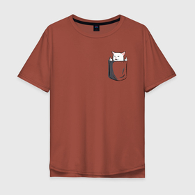 Мужская футболка хлопок Oversize с принтом Карманный кот мем в Санкт-Петербурге, 100% хлопок | свободный крой, круглый ворот, “спинка” длиннее передней части | карман | кот | мем | прикол | шумка