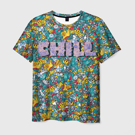 Мужская футболка 3D с принтом CHILL расслабляться в Белгороде, 100% полиэфир | прямой крой, круглый вырез горловины, длина до линии бедер | chill | граффити | иллюстрации | прикол
