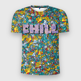 Мужская футболка 3D Slim с принтом CHILL расслабляться в Кировске, 100% полиэстер с улучшенными характеристиками | приталенный силуэт, круглая горловина, широкие плечи, сужается к линии бедра | chill | граффити | иллюстрации | прикол
