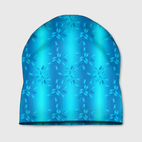 Шапка 3D с принтом Градиентный голубой орнамент из тюльпанов в Екатеринбурге, 100% полиэстер | универсальный размер, печать по всей поверхности изделия | бирюзовый | геометрия | градиент | симметрия | синий | тренды | тюльпаны | узоры | цветы