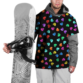 Накидка на куртку 3D с принтом Сердечки разноцветные на черном в Тюмени, 100% полиэстер |  | Тематика изображения на принте: любовь | разноцветные | сердечки | сердца | цветные | яркий принт