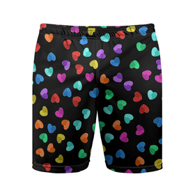 Мужские шорты спортивные с принтом Сердечки разноцветные на черном в Петрозаводске,  |  | любовь | разноцветные | сердечки | сердца | цветные | яркий принт