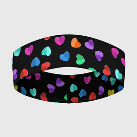 Повязка на голову 3D с принтом Сердечки разноцветные на черном в Курске,  |  | любовь | разноцветные | сердечки | сердца | цветные | яркий принт