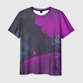 Мужская футболка 3D с принтом Акварельная абстракция фуксия в Тюмени, 100% полиэфир | прямой крой, круглый вырез горловины, длина до линии бедер | Тематика изображения на принте: абстракция | акварель | акварельные пятна | розовый | темный | фуксия | цикломен
