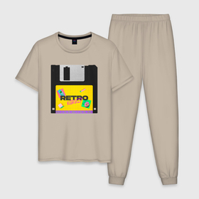 Мужская пижама хлопок с принтом Retro vibes в Курске, 100% хлопок | брюки и футболка прямого кроя, без карманов, на брюках мягкая резинка на поясе и по низу штанин
 | 90s | 90е | oldschool | retro | retro vibes | олдскул | ретро