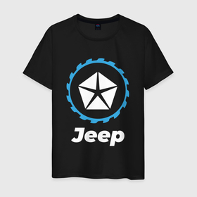 Мужская футболка хлопок с принтом Jeep в стиле Top Gear в Курске, 100% хлопок | прямой крой, круглый вырез горловины, длина до линии бедер, слегка спущенное плечо. | auto | brand | gear | jeep | logo | symbol | top | авто | бренд | гир | джип | лого | символ | топ
