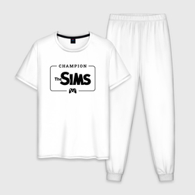Мужская пижама хлопок с принтом The Sims Gaming Champion: рамка с лого и джойстиком в Тюмени, 100% хлопок | брюки и футболка прямого кроя, без карманов, на брюках мягкая резинка на поясе и по низу штанин
 | champion | logo | sims | the | the sims | игра | игры | лого | логотип | символ | симс