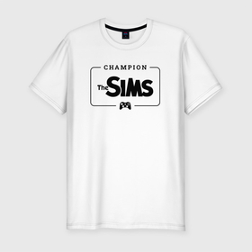 Мужская футболка хлопок Slim с принтом The Sims Gaming Champion: рамка с лого и джойстиком , 92% хлопок, 8% лайкра | приталенный силуэт, круглый вырез ворота, длина до линии бедра, короткий рукав | champion | logo | sims | the | the sims | игра | игры | лого | логотип | символ | симс