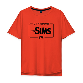 Мужская футболка хлопок Oversize с принтом The Sims Gaming Champion: рамка с лого и джойстиком в Новосибирске, 100% хлопок | свободный крой, круглый ворот, “спинка” длиннее передней части | champion | logo | sims | the | the sims | игра | игры | лого | логотип | символ | симс
