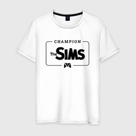 Мужская футболка хлопок с принтом The Sims Gaming Champion: рамка с лого и джойстиком в Новосибирске, 100% хлопок | прямой крой, круглый вырез горловины, длина до линии бедер, слегка спущенное плечо. | champion | logo | sims | the | the sims | игра | игры | лого | логотип | символ | симс