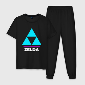 Мужская пижама хлопок с принтом Символ Zelda в неоновых цветах , 100% хлопок | брюки и футболка прямого кроя, без карманов, на брюках мягкая резинка на поясе и по низу штанин
 | Тематика изображения на принте: legend | logo | neon | the | zelda | зельда | игра | игры | легенд | лого | логотип | неон | символ