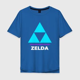 Мужская футболка хлопок Oversize с принтом Символ Zelda в неоновых цветах , 100% хлопок | свободный крой, круглый ворот, “спинка” длиннее передней части | legend | logo | neon | the | zelda | зельда | игра | игры | легенд | лого | логотип | неон | символ