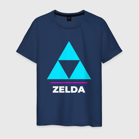 Мужская футболка хлопок с принтом Символ Zelda в неоновых цветах , 100% хлопок | прямой крой, круглый вырез горловины, длина до линии бедер, слегка спущенное плечо. | Тематика изображения на принте: legend | logo | neon | the | zelda | зельда | игра | игры | легенд | лого | логотип | неон | символ