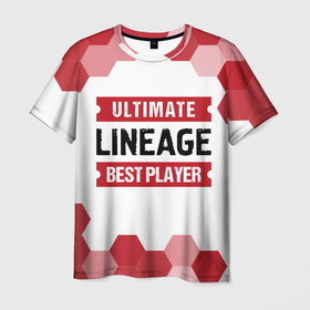 Мужская футболка 3D с принтом Lineage: красные таблички Best Player и Ultimate , 100% полиэфир | прямой крой, круглый вырез горловины, длина до линии бедер | lineage | logo | ultimate | игра | игры | лайнэйдж | лого | логотип | символ | соты