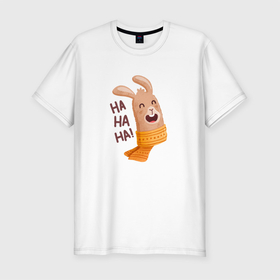 Мужская футболка хлопок Slim с принтом Лама Хаха в Санкт-Петербурге, 92% хлопок, 8% лайкра | приталенный силуэт, круглый вырез ворота, длина до линии бедра, короткий рукав | животное | лама | надпись | шарф | юмор