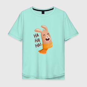 Мужская футболка хлопок Oversize с принтом Лама Хаха в Екатеринбурге, 100% хлопок | свободный крой, круглый ворот, “спинка” длиннее передней части | животное | лама | надпись | шарф | юмор