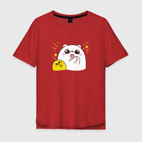 Мужская футболка хлопок Oversize с принтом Цыпа и медведь в Курске, 100% хлопок | свободный крой, круглый ворот, “спинка” длиннее передней части | Тематика изображения на принте: животное | медведь | милота | позитив | цыпленок | юмор