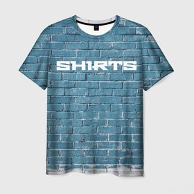 Мужская футболка 3D с принтом Синяя кирпичная стена в Санкт-Петербурге, 100% полиэфир | прямой крой, круглый вырез горловины, длина до линии бедер | город | дом | квартира | кирпич | кирпичи | препятствие | прораб | ремонт | синий | стена | стоп | строитель | стройка